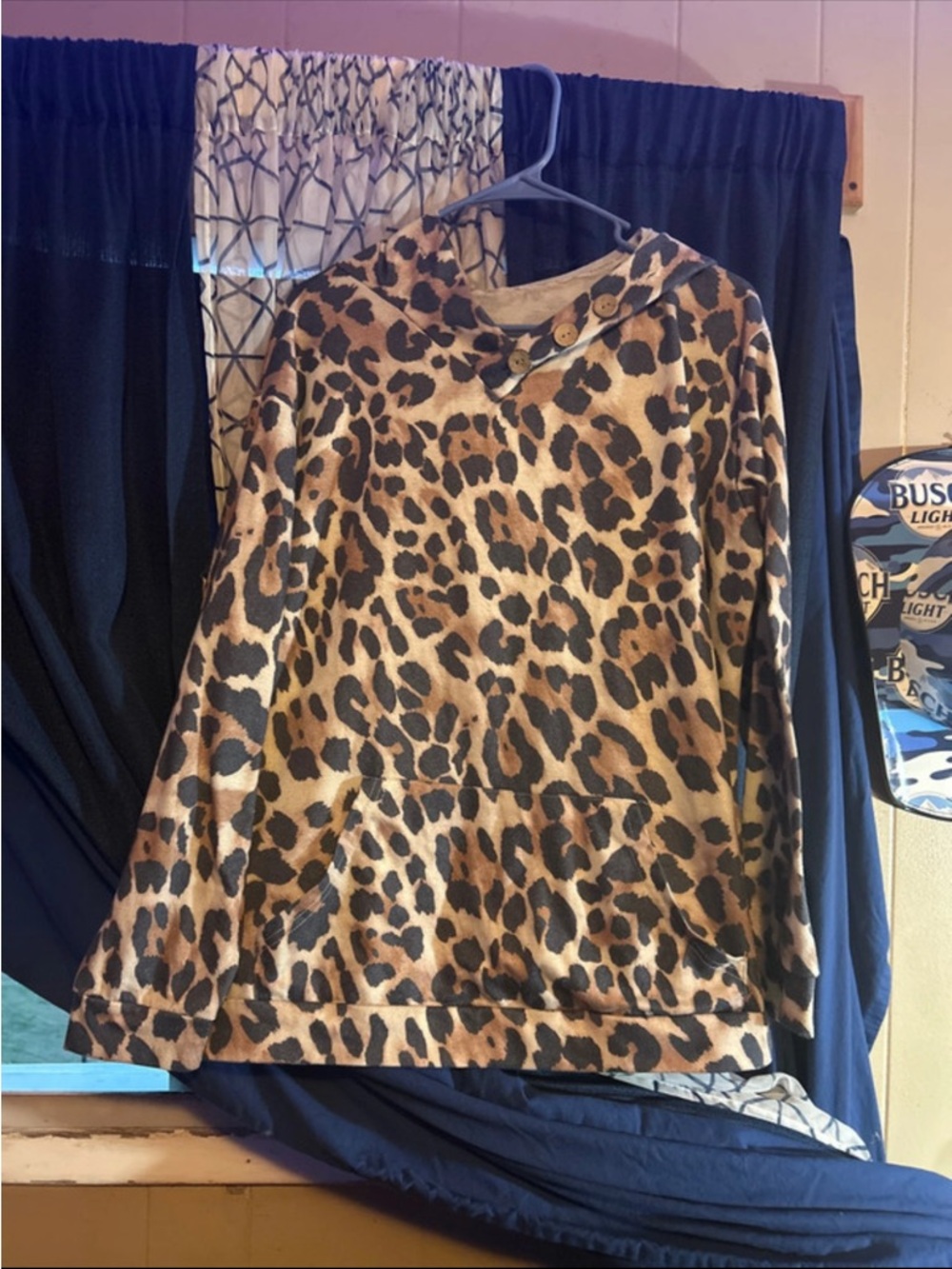 Leopard Print Hooded Pullover Jacket - Brown